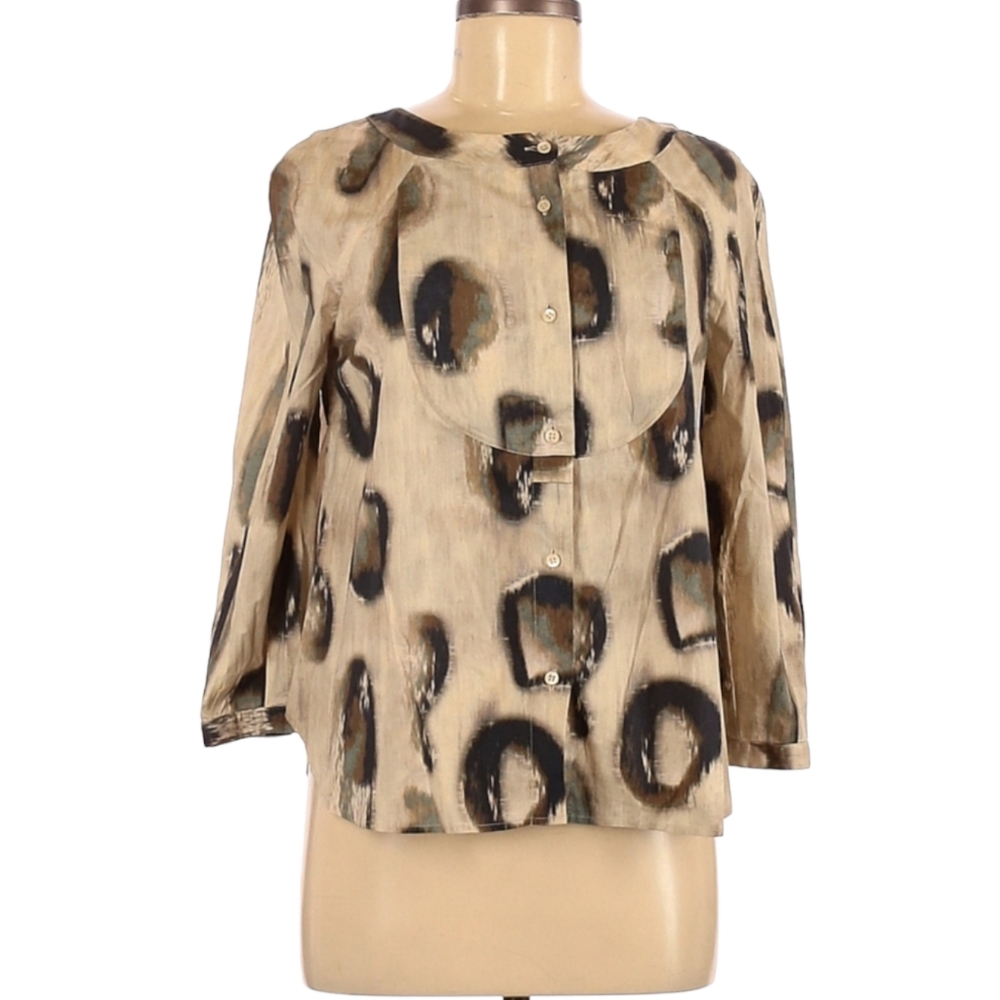Piazza Sempione 3/4 Sleeve Blouse Size 42 (IT) Neutral Tan‎ Brown Button Front